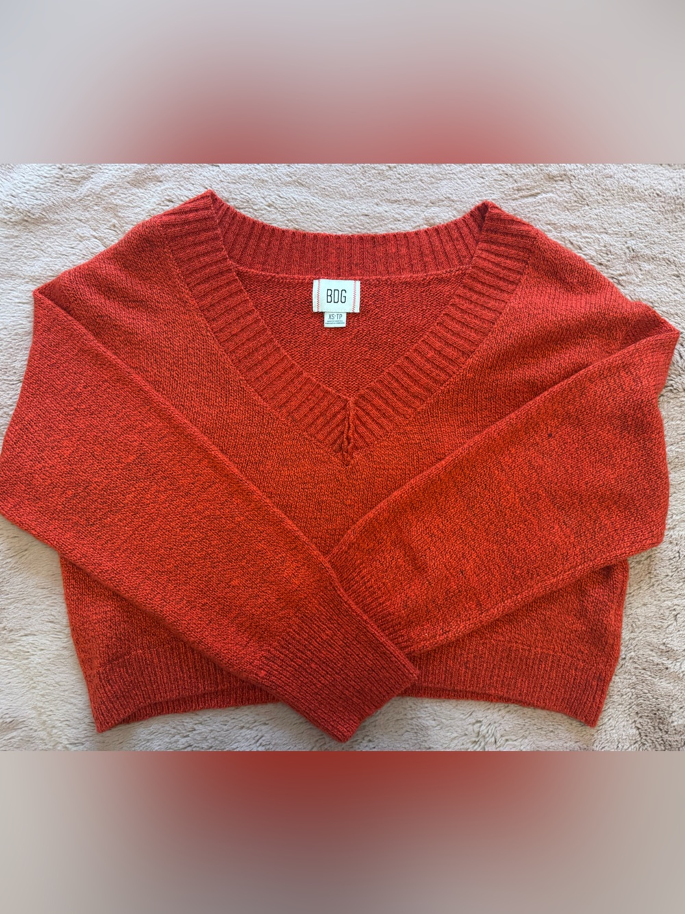 BDG V-Neck Women's Cropped Sweater in Rust Orange